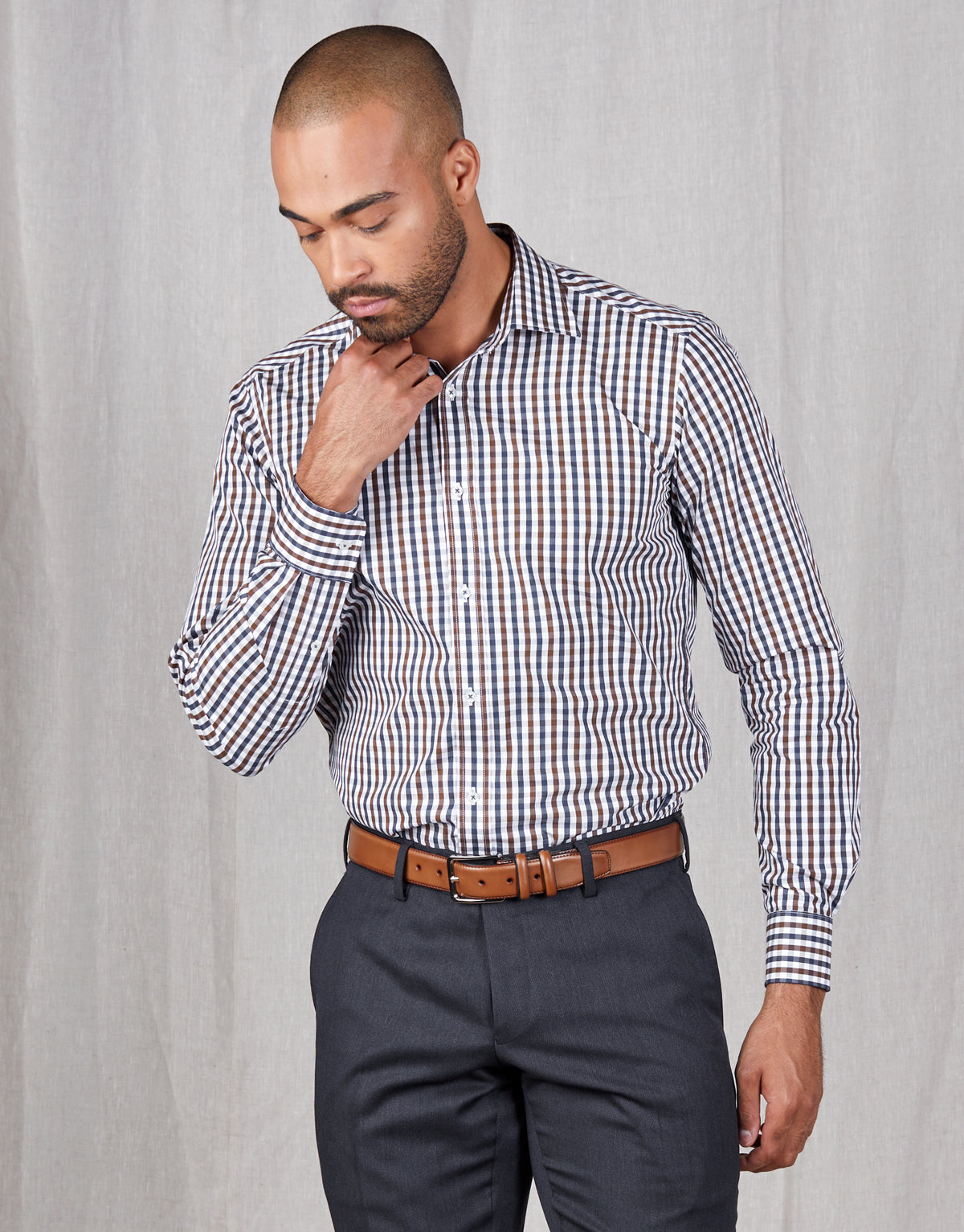 London Brown Navy & White Check Shirt