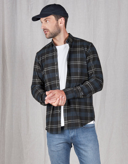 Ohope Blue & Black Check Flannel Shirt