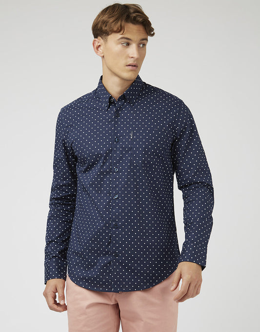 Ben Sherman Polka Noktalı Desenli Koyu Lacivert Gömlek