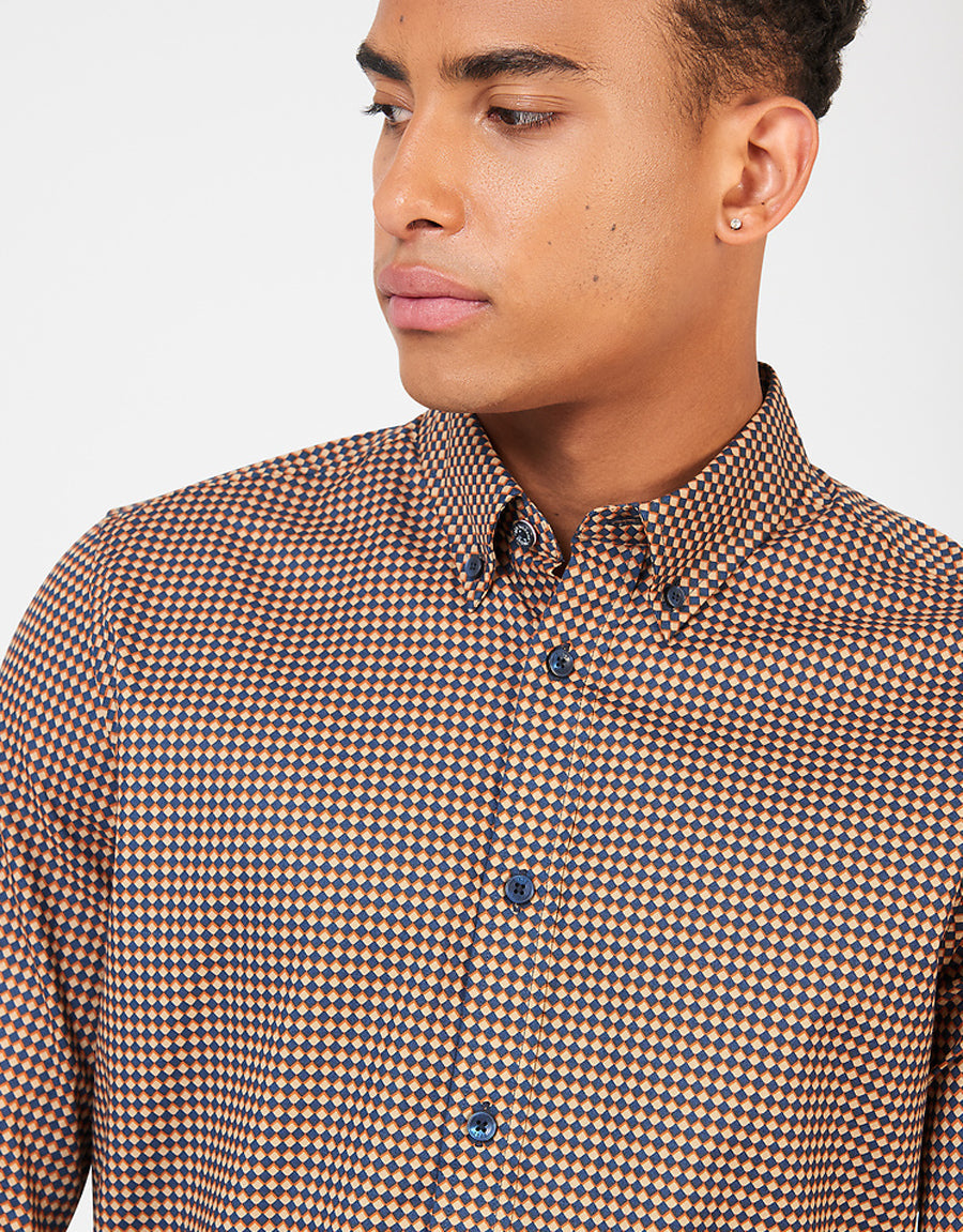 Ben Sherman Burnt Orange Chevron Baskılı Gömlek