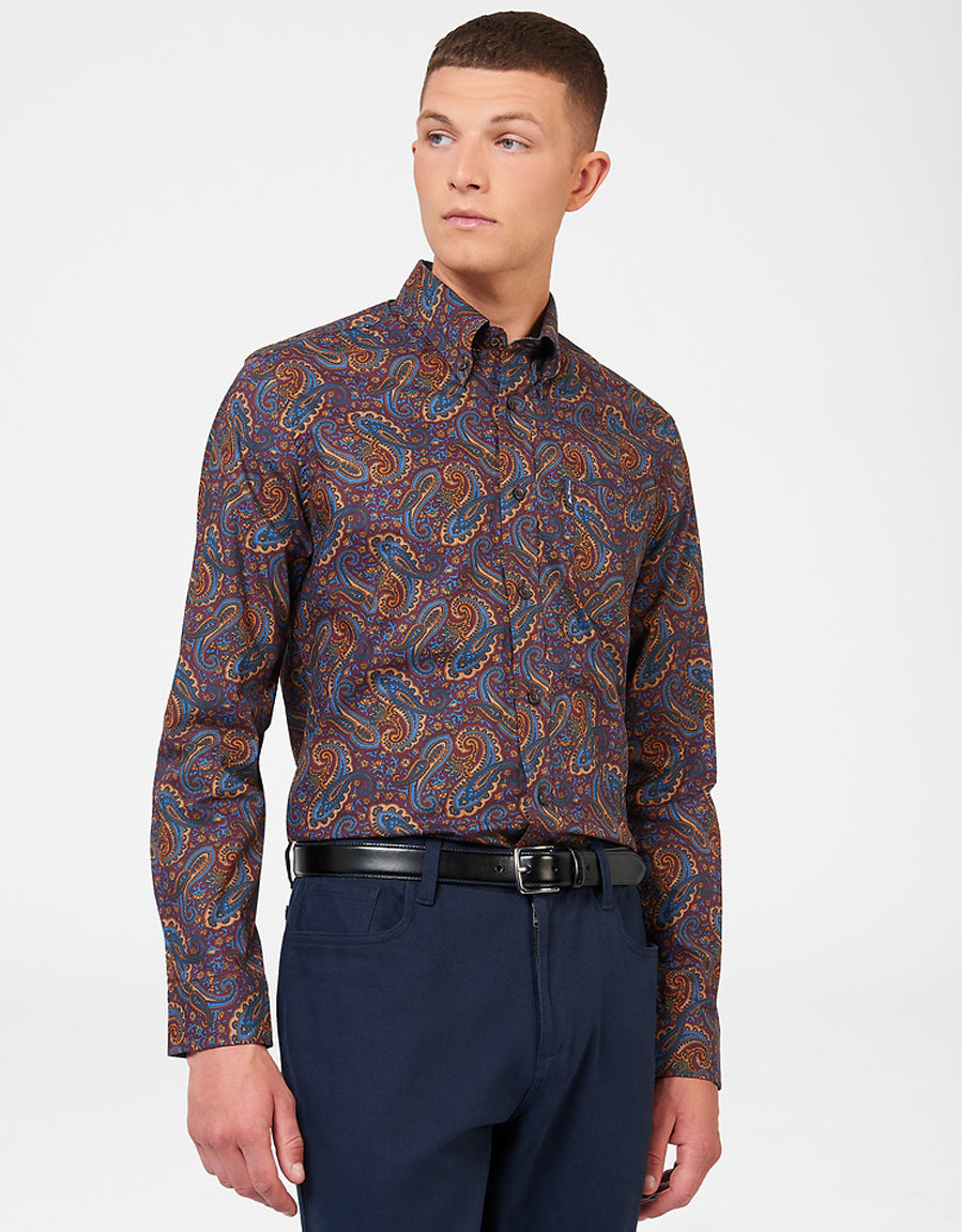 Ben Sherman Patlıcan Paisley Baskılı Gömlek