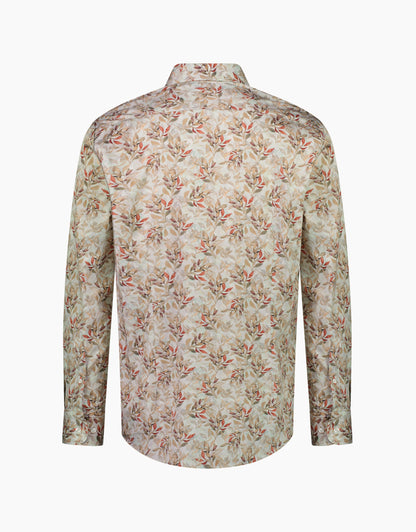 Barbican Beige & Red Leaf Print Shirt