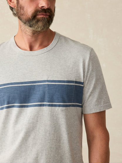 Surf Stripe Güneşte Yıkanmış Cepli Tişört - Heather Grey