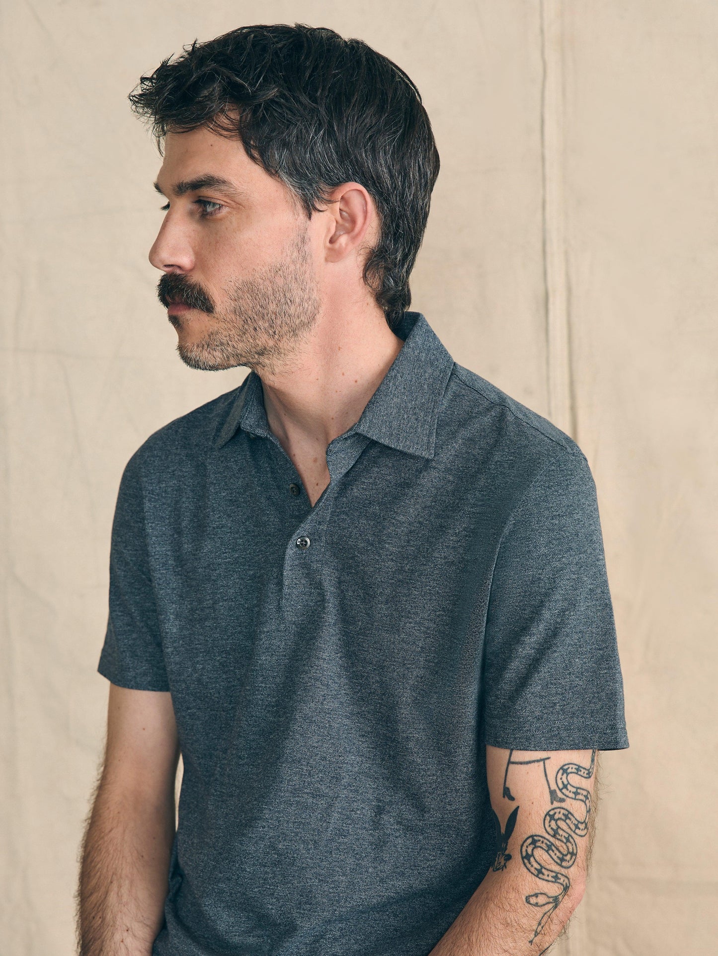 Kısa Kollu Pique Polo Gömlek - Dusty Iron Heather