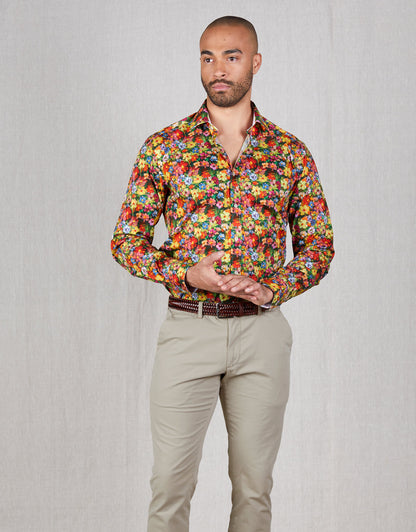 Barbican Yellow Painted Floral Print Shirt