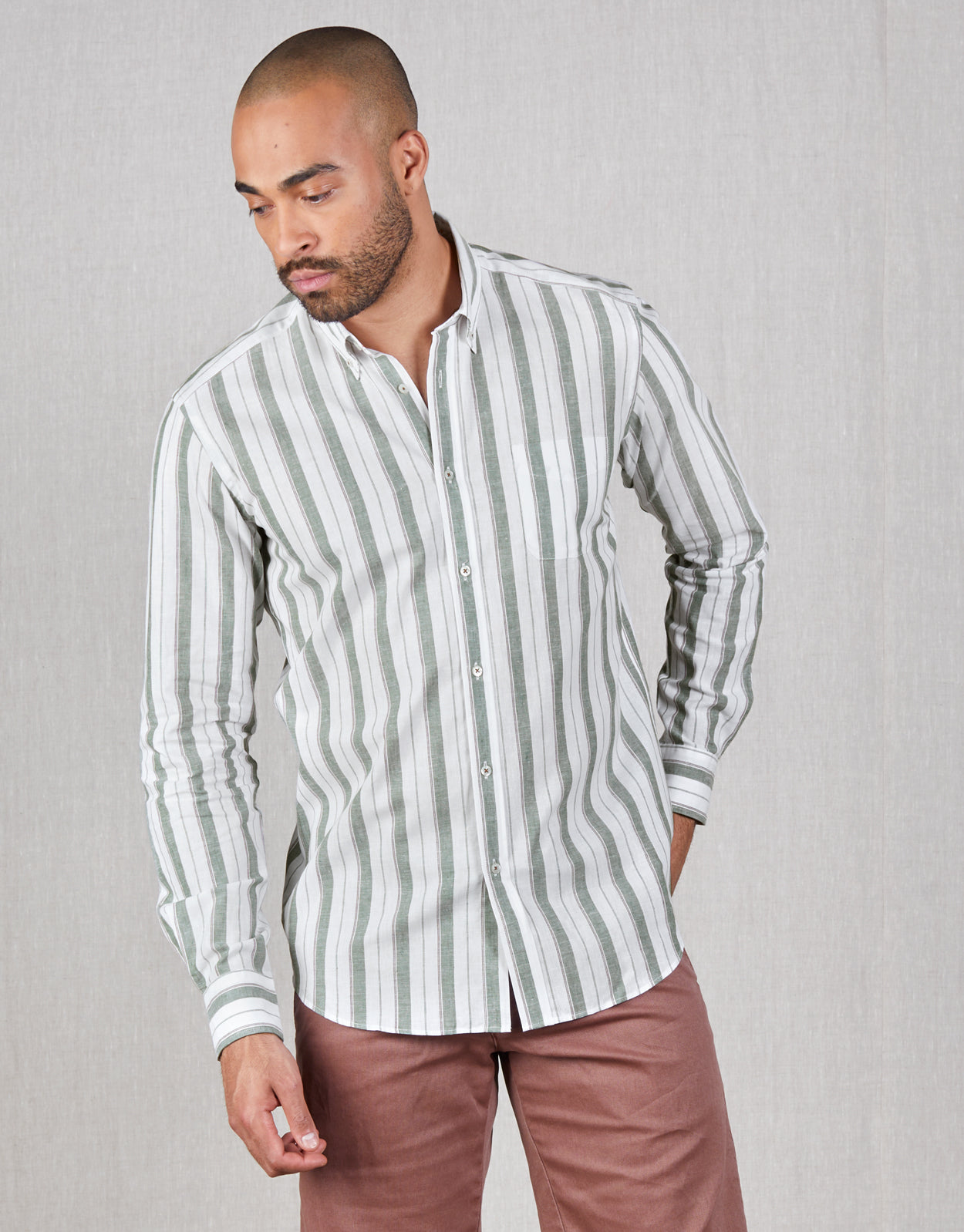 Ohope Green & Brown Stripe Shirt