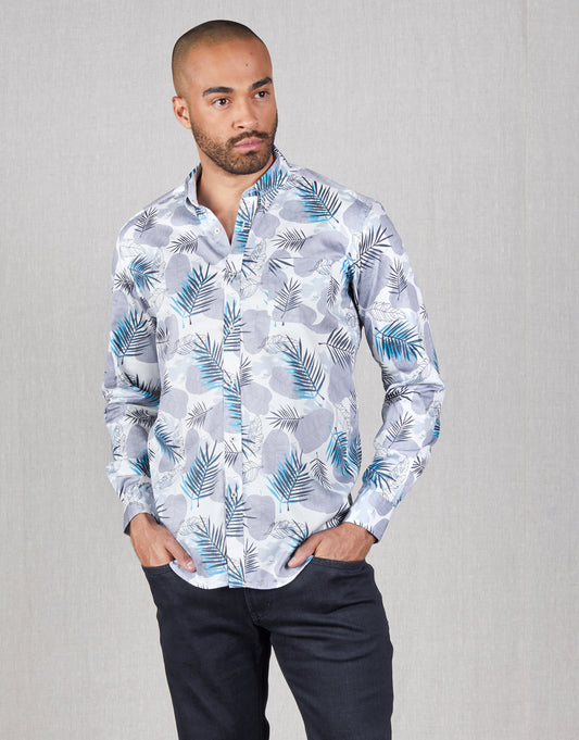 Ohope Blue Leaf Print Shirt