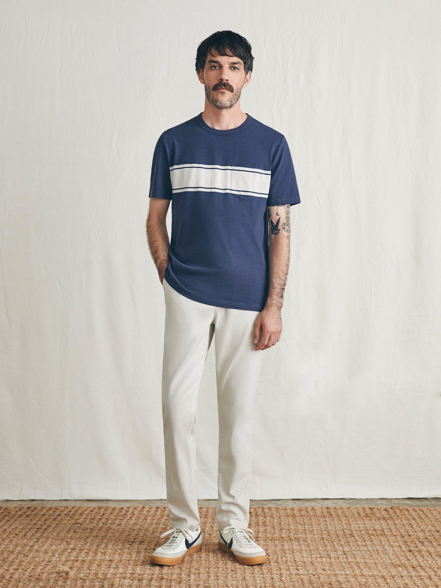 Surf Stripe Sunwashed Tişört (Uzun) - Dune Navy