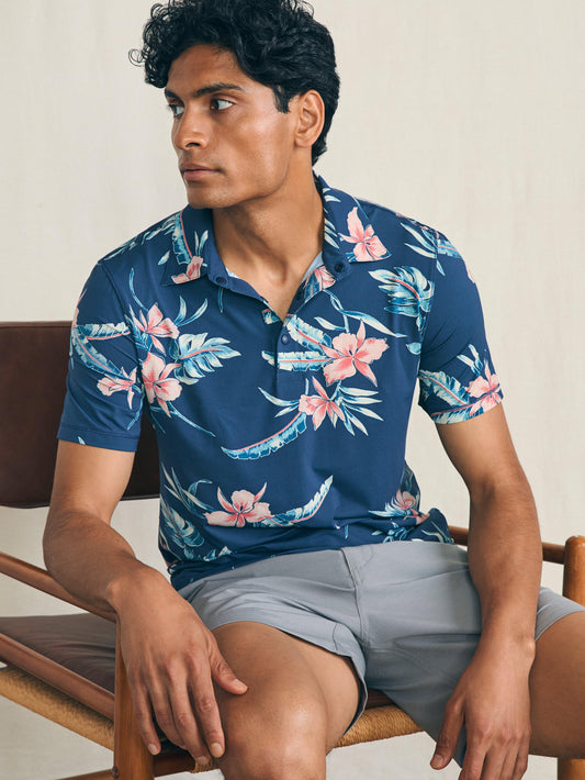 Shorelite Kısa Kollu Tech Polo - Navy Island Orchid