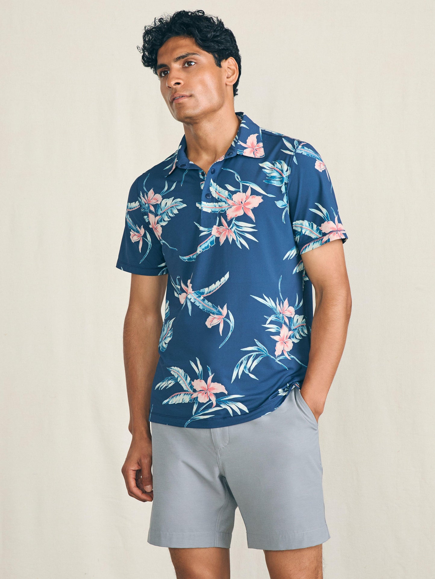 Shorelite Kısa Kollu Tech Polo - Navy Island Orchid